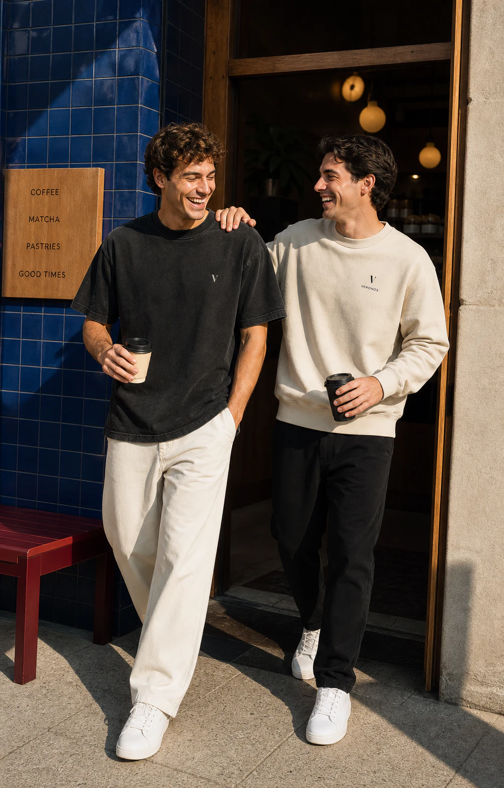 Men in relaxed Veronos tees and fleece