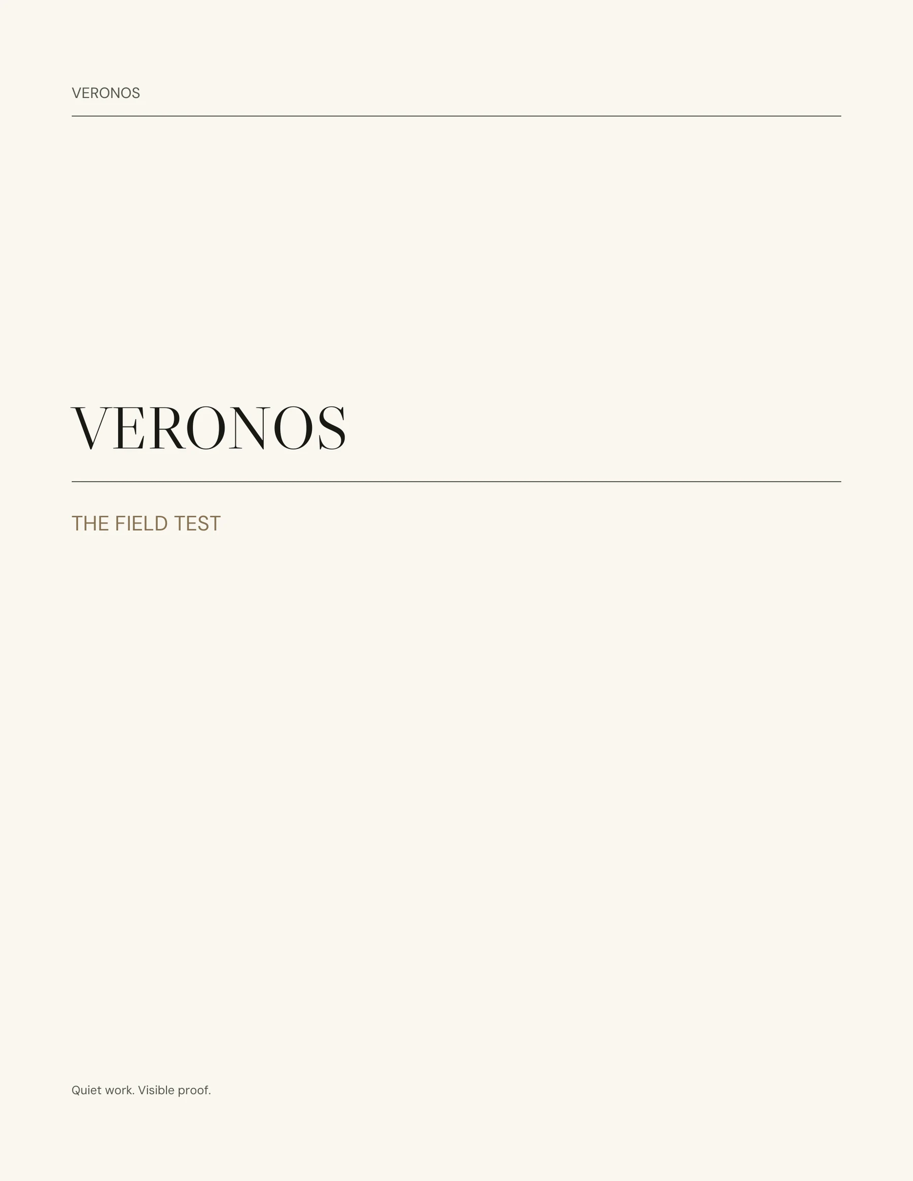 Veronos Field Test version 1.0.0 cover with the ten-session record title