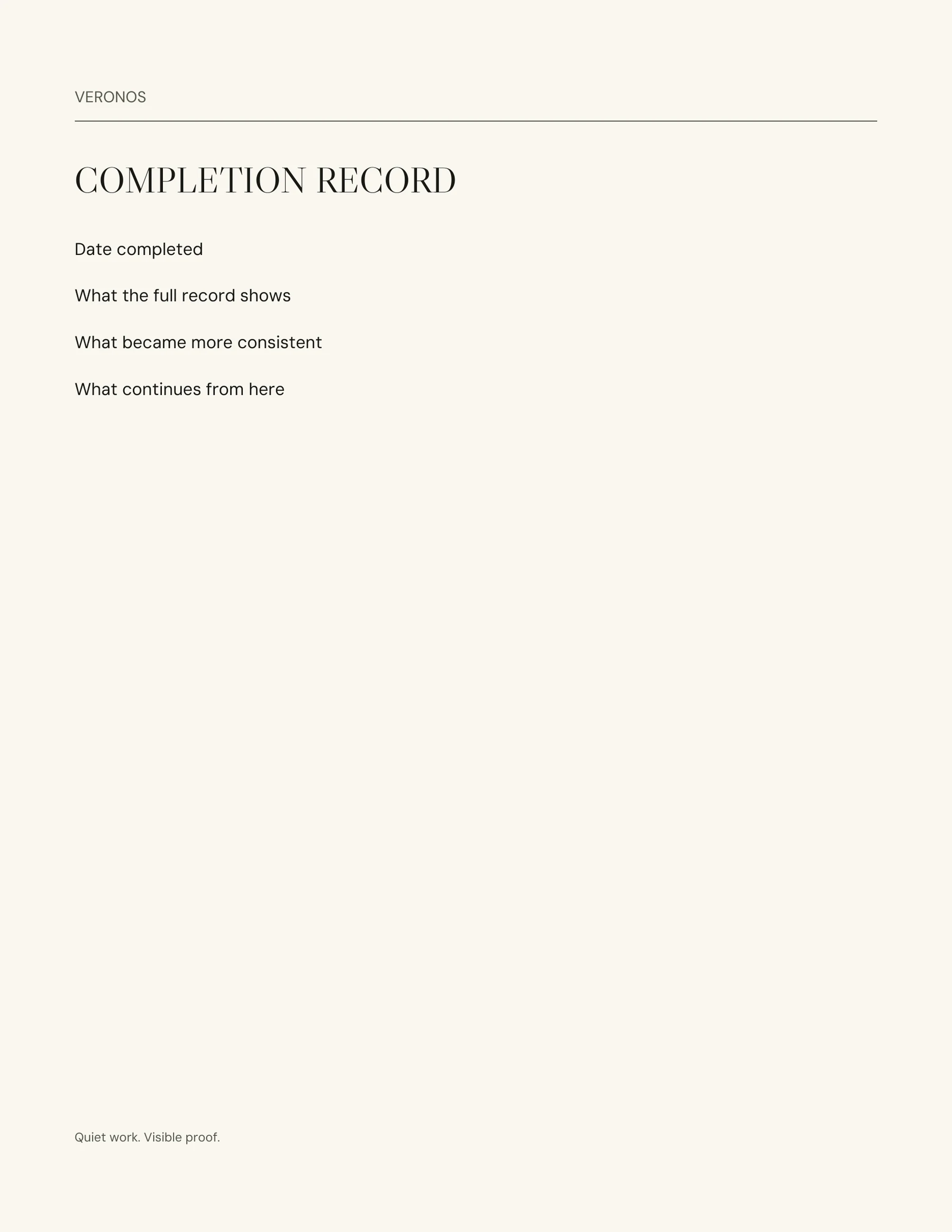 Veronos Training Ledger version 1.0.0 completion record after one hundred sessions